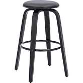 Harbor 30" Swivel Backless Bar Stool in Grey Leatherette & Black Wood