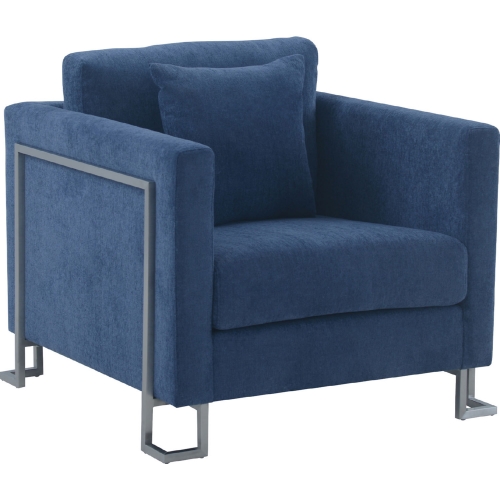 Heritage Accent Chair in Blue Fabric with Brushed Stainless Steel Legs