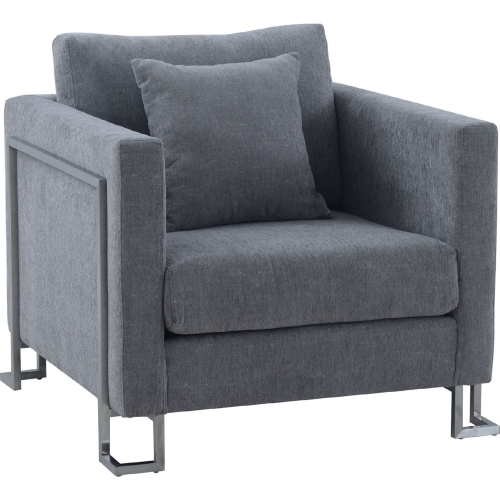 Heritage Accent Chair in Grey Fabric with Brushed Stainless Steel Legs