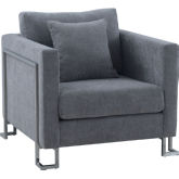 Heritage Accent Chair in Grey Fabric with Brushed Stainless Steel Legs