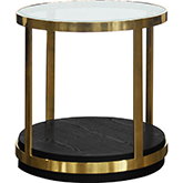 Hattie End Table in Tempered Glass, Black Wood & Brushed Gold Steel