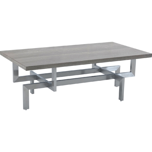 Illusion Coffee Table Grey Wood with Brushed Stainless Steel Base