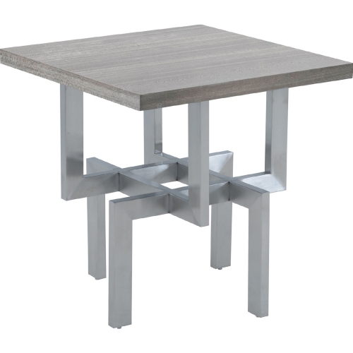 Illusion End Table Grey Wood with Brushed Stainless Steel Base