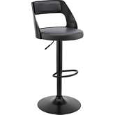 Itzan Adjustable Height Swivel Bar Stool in Grey Leatherette & Black Wood & Black