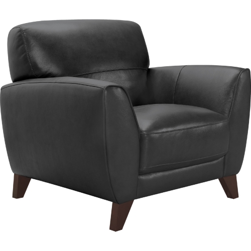 Jedd Arm Chair in Black Leather on Brown Wood Legs