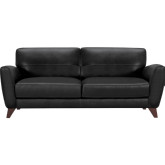 Jedd Sofa in Black Leather on Brown Wood Legs