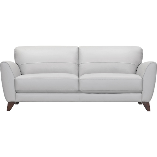 Jedd Sofa in Dove Grey Leather with Brown Wood Legs
