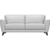Jedd Sofa in Dove Grey Leather with Brown Wood Legs