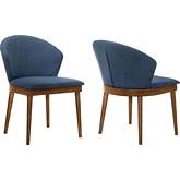 Juno Dining Chair in Blue Fabric & Walnut Finish (Set of 2)