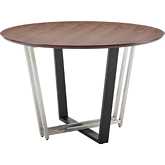 Joana 48" Round Dining Table in Brushed Stainless Steel, Black Iron & Walnut Veneer