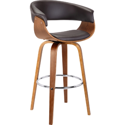 Julyssa 30" Swivel Bar Stool in Brown Leatherette & Walnut Finish