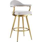 Justin 30" Swivel Bar Stool in Gold Brushed Stainless Steel & Silver Fabric