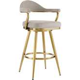 Justin 30" Swivel Bar Stool in Gold Brushed Stainless Steel & Taupe Fabric