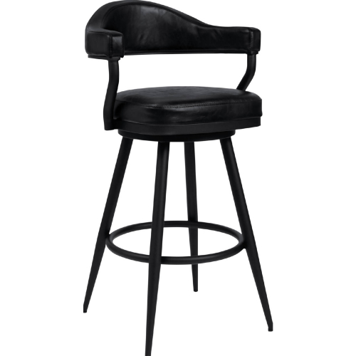 Justin 30" Swivel Bar Stool in Vintage Black Leatherette & Black Metal