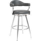 Justin 26" Swivel Counter Stool in Vintage Gray Leatherette & Brushed Stainless