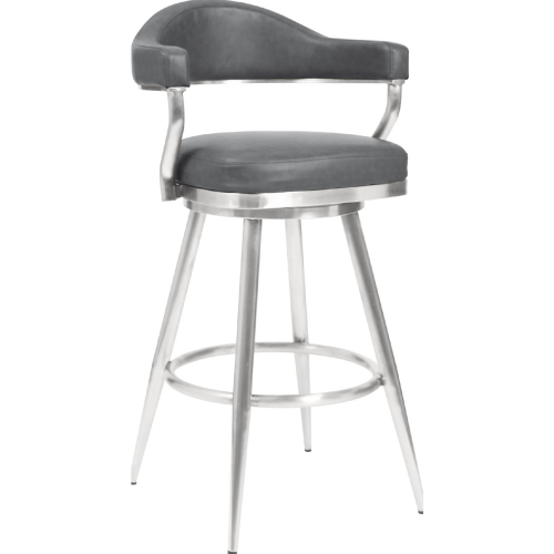 Justin 30" Swivel Bar Stool in Vintage Gray Leatherette & Brushed Stainless