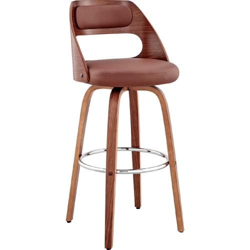 Julius 26" Swivel Counter Stool in Brown Leatherette & Walnut Finish