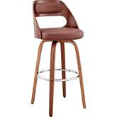 Julius 30" Swivel Bar Stool in Brown Leatherette & Walnut Wood