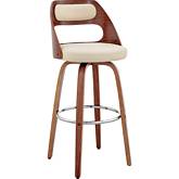 Julius 26" Swivel Counter Stool in Cream Leatherette & Walnut Finish