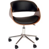 Julian Modern Chair in Black Leatherette with Walnut Veneer Back & Chrome