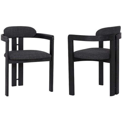 Jazmin Dining Chair in Black Brushed Wood & Charcoal Fabric (Set of 2)