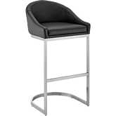 Katherine 26" Counter Stool in Brushed Stainless Steel & Black Leatherette