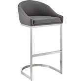 Katherine 30" Bar Stool in Brushed Stainless Steel & Gray Leatherette