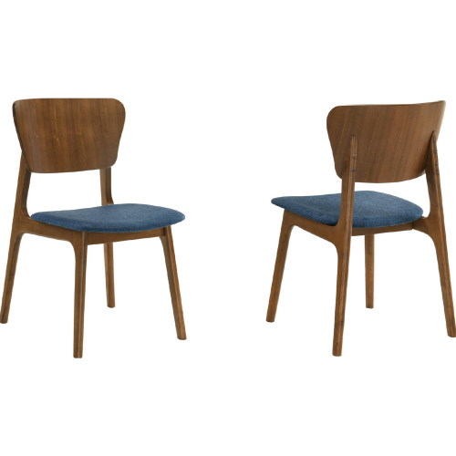 Kalia Dining Chair in Walnut Finish Wood & Blue Fabric (Set of 2)