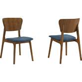 Kalia Dining Chair in Walnut Finish Wood & Blue Fabric (Set of 2)