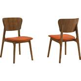 Kalia Dining Chair in Walnut Finish Wood & Orange Fabric (Set of 2)