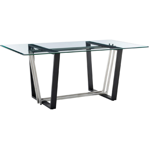 Kai 72" Dining Table in Brushed Stainless Steel, Black Iron & Glass