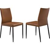 Kash Dining Chair in Brown Leatherette & Black Metal (Set of 2)