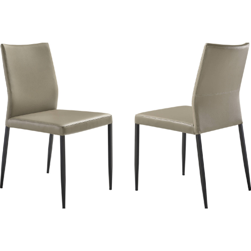 Kash Dining Chair in Taupe Gray Leatherette & Black Metal (Set of 2)