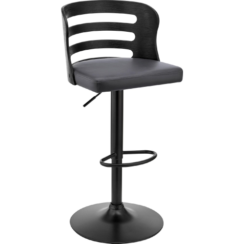 Khalia Adjustable Height Swivel Bar Stool in Grey Leatherette & Black Wood & Black