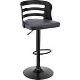 Khalia Adjustable Height Swivel Bar Stool in Grey Leatherette & Black Wood & Black