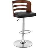 Khalia Adjustable Height Swivel Bar Stool in Black Leatherette & Walnut Finish & Chrome