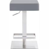 Kaylee Adjustable Height Swivel Bar Stool in Brushed Stainless Finish & Grey Leatherette