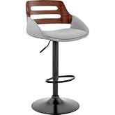 Karter Adjustable Height Bar Stool in Gray Leatherette, Walnut & Black Metal