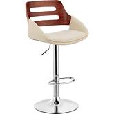 Karter Adjustable Height Bar Stool in Cream Leatherette, Walnut & Chrome