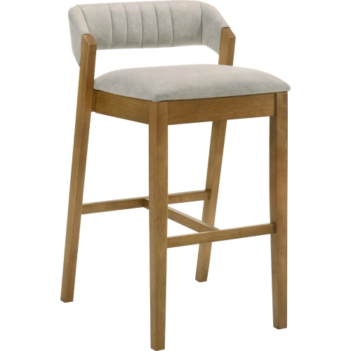 Landyn 30" Bar Stool in Grey Fabric & Amber Glow Rubberwood