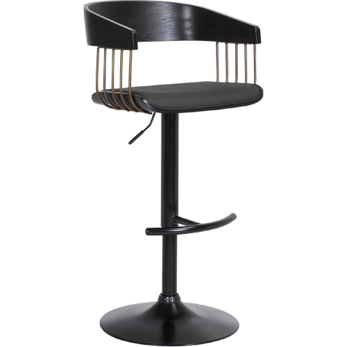Larisa Adjustable Height Bar Stool in Black Leatherette, Black Wood, Bronze & Black Metal