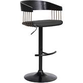 Larisa Adjustable Height Bar Stool in Black Leatherette, Black Wood, Bronze & Black Metal