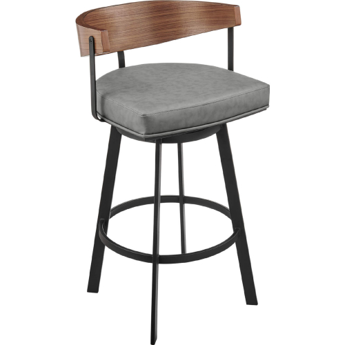 Lacey 26" Swivel Counter Stool in Black Iron, Walnut Finish & Vintage Gray Leatherette
