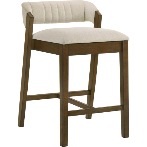 Landyn 30" Bar Stool in Ecru Fabric & Sepia Brown Rubberwood