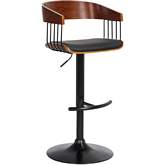 Larisa Adjustable Height Bar Stool in Black Leatherette, Walnut Wood & Black Metal