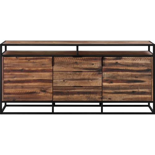 Ludgate 3 Drawer Sideboard Buffet in Brushed Acacia & Black Metal