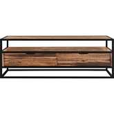 Ludgate Coffee Table with Shelf in Brushed Acacia & Black Metal