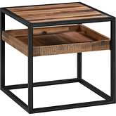 Ludgate Square End Table with Shelf in Brushed Acacia & Black Metal