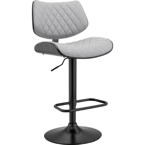 Leland Adjustable Height Bar Stool in Gray Leatherette, Black Wood & Black Metal