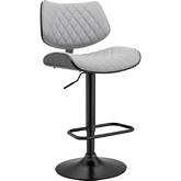 Leland Adjustable Height Bar Stool in Gray Leatherette, Black Wood & Black Metal